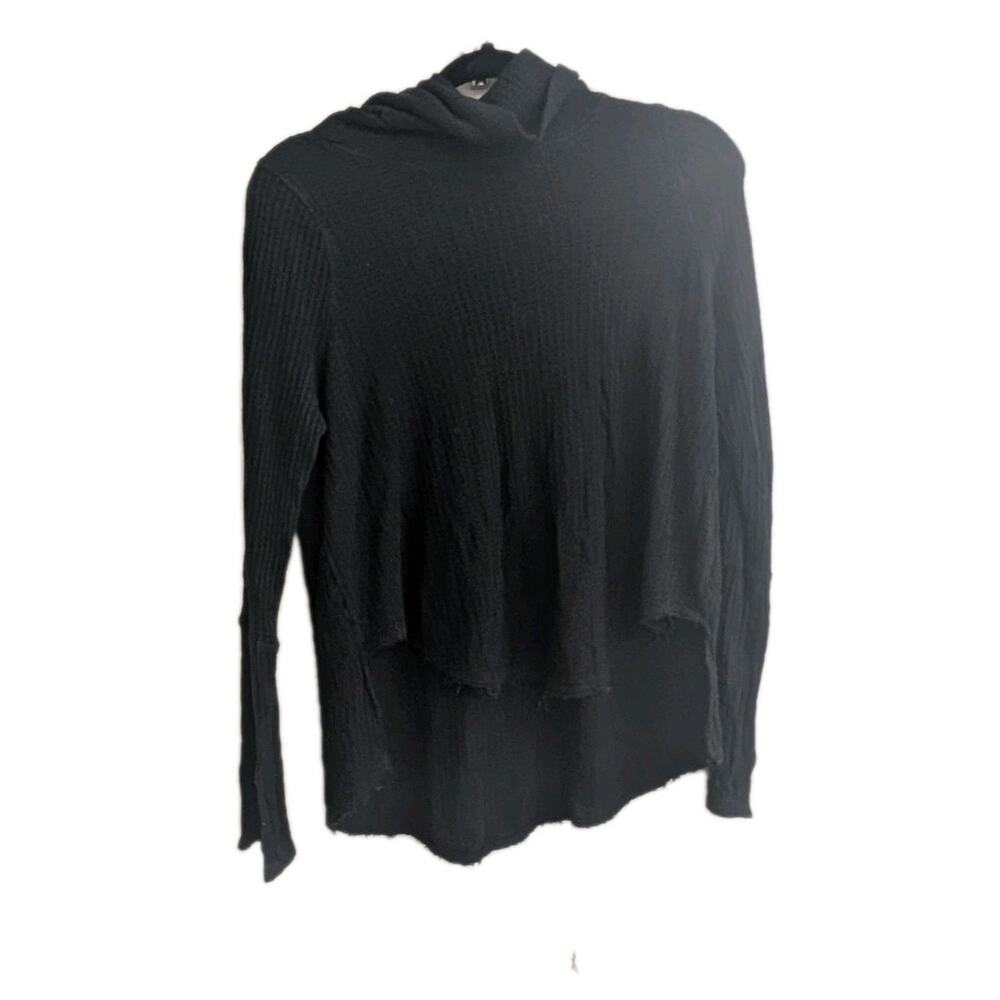 We the Free Women's Oversized Cowl Neck Waffle Top Black XS Free People